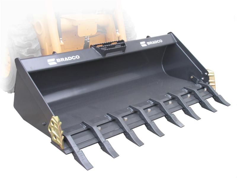 72" Bradco Low Profile Dirt Ready Bucket w/ Teeth w/Side Cutters, For Skid Steers, KD113901