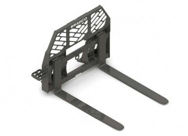 Bradco Skid Steer Pallet Forks, Standard Mount, Walk Thru Brick Guard, 48" Long, 5,500 Lbs Tines, Class II ITA
