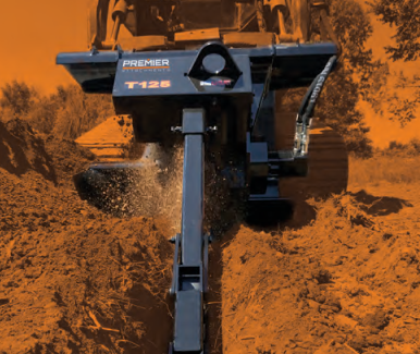 T125 Premier Skid Steer Trencher, 36" Dig Depth, 12” Wide, Double Standard Chain T125-36DS-12W