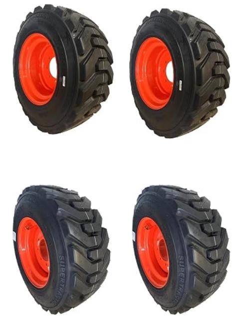 Set of Four 10-16.5 Skid Steer Tire & Wheel Assemblies, 12PR R4 Tire, 8 on 8 Bolt Pattern (10-16.5TWAX4)